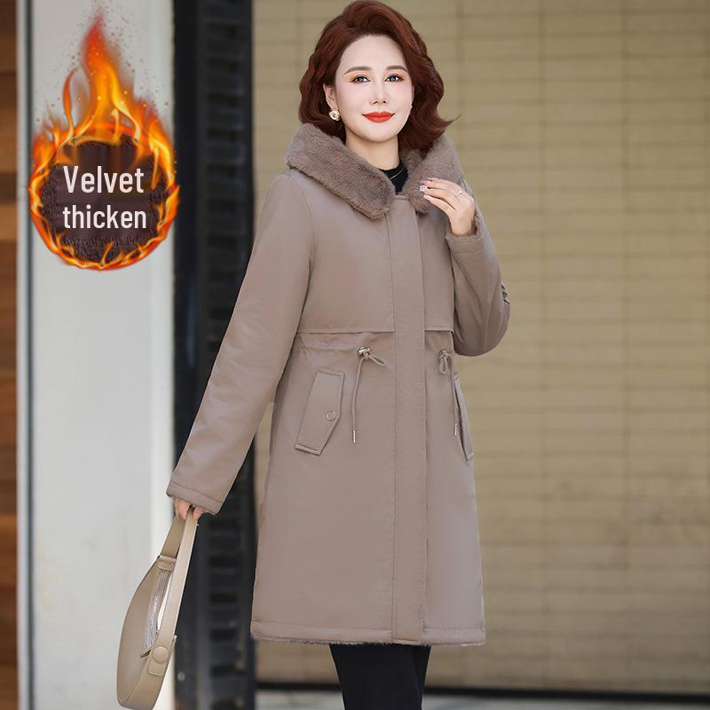 Mom's 2025 Winter Parka: Mid-Length, Double-Sided Cotton Jacket with Velvet for Middle-Aged and Elderly Women.