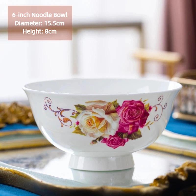 Jingdezhen Bone China Noodle Bowl – 6 Inch Heat-Resistant Footed Porcelain Bowl