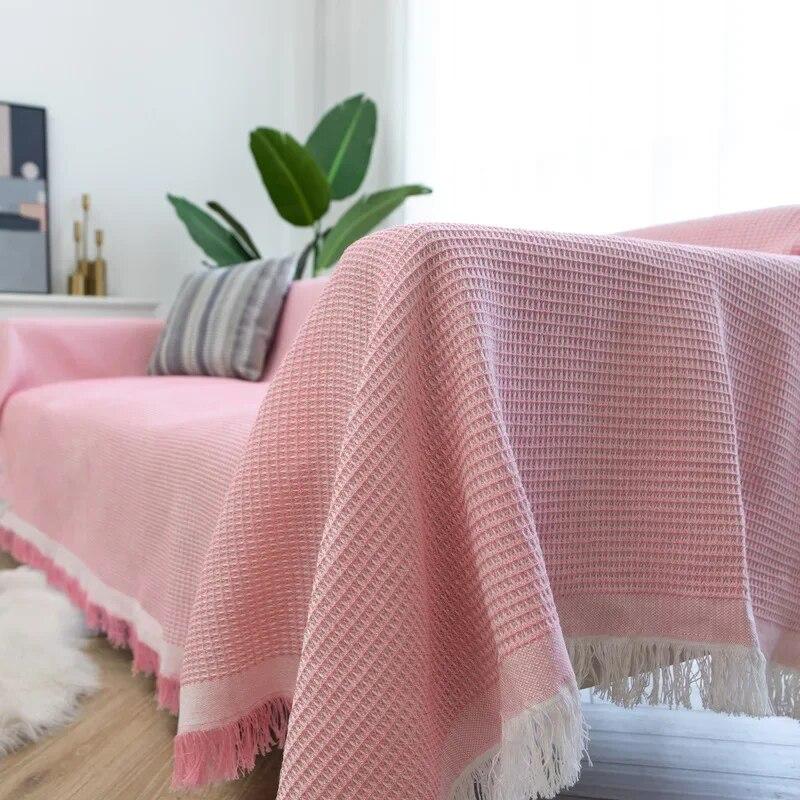 Woven Sofa Cover Blanket Towel for Living Room Furniture Decor Tapestry Couch Cover Solid Color