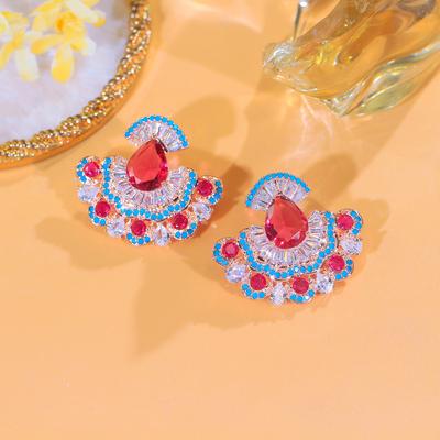 Needle French Light Luxury Fan Zircon Earrings, High-End Light Luxury Dinner Dress, Elegant Ear Jewelry