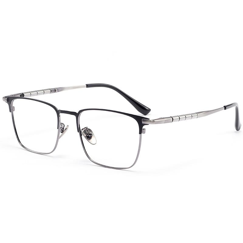 

Pure Titanium Glasses Frame Men Full-rim Square Eyeglasses Men‘s Business Eyewear Bamboo Joint Design Contrast Color Eyewear Demo Lens темно-сірий