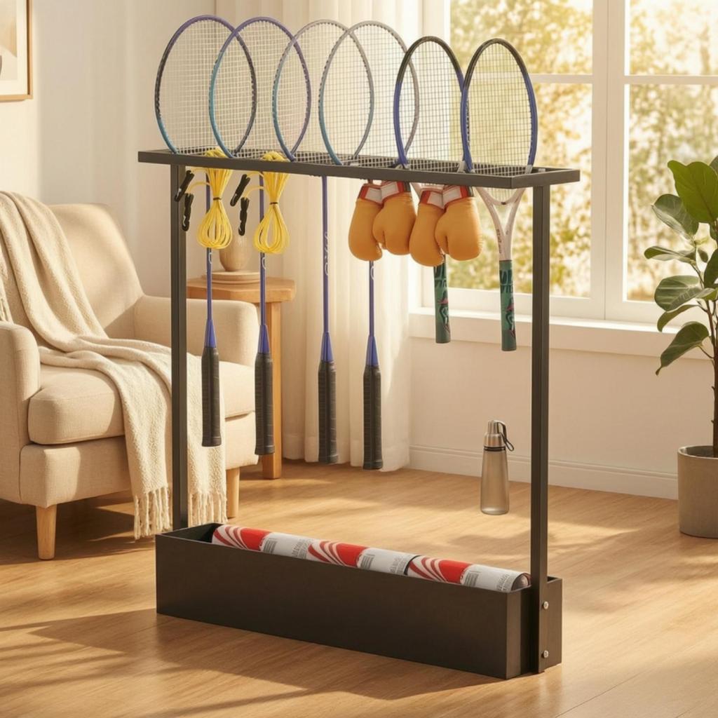 Racket Storage Rack Floor-Standing Stand Narrow for Home Gym, Entryway