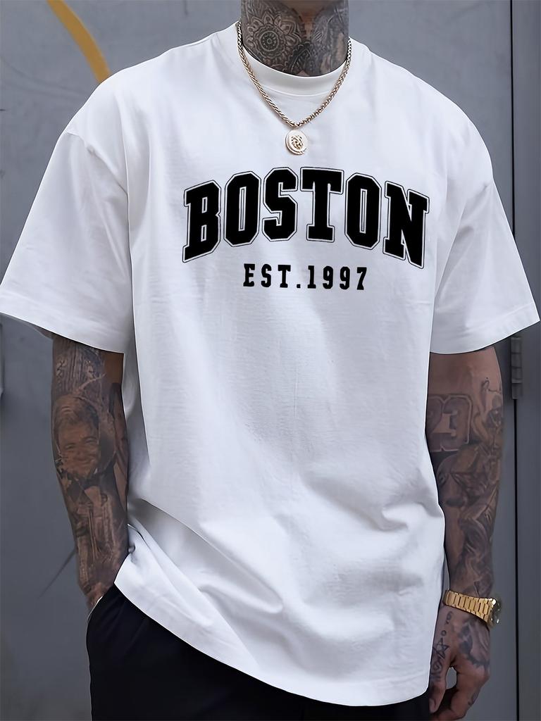 Summer Unisexs 100 Pure Cotton Casual Fashionable Loose Boston EST 1997 Printed Round Neck Short Sleeved TShirt Versatile Top
