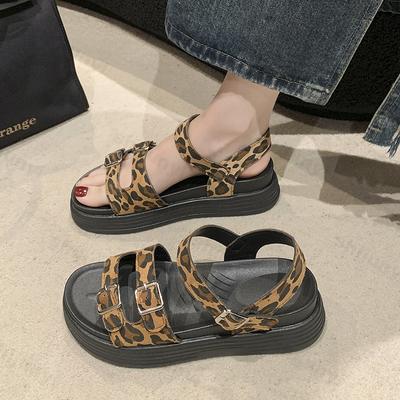 Leopard Print Women Sandals 2025 Summer New Casual Shoes Women Fashion Outdoor Beach Shoes Thick Sole Sandals Sandalias De Mujer