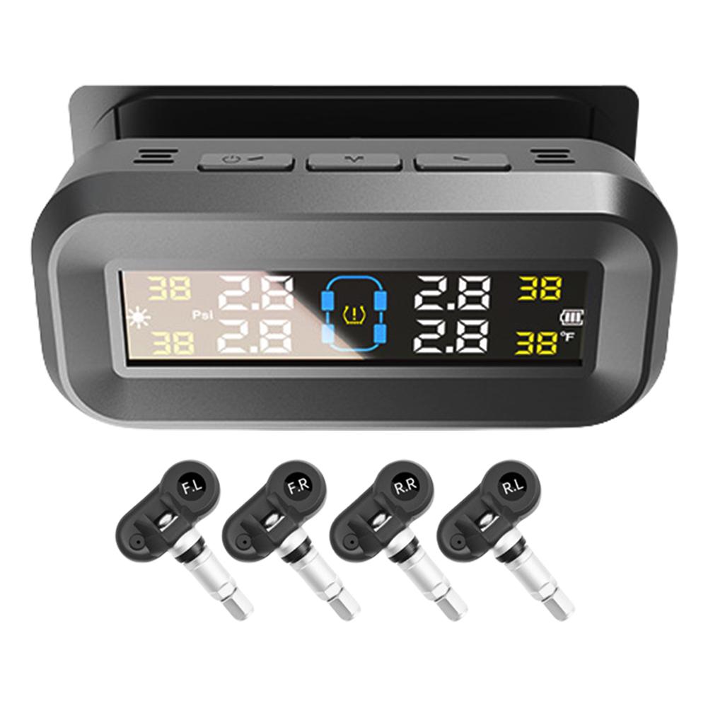 Tire Pressure Monitoring System with 4 Sensors USB/Solar TPMS Tire Pressure Monitor System for Car SUV Sedan
