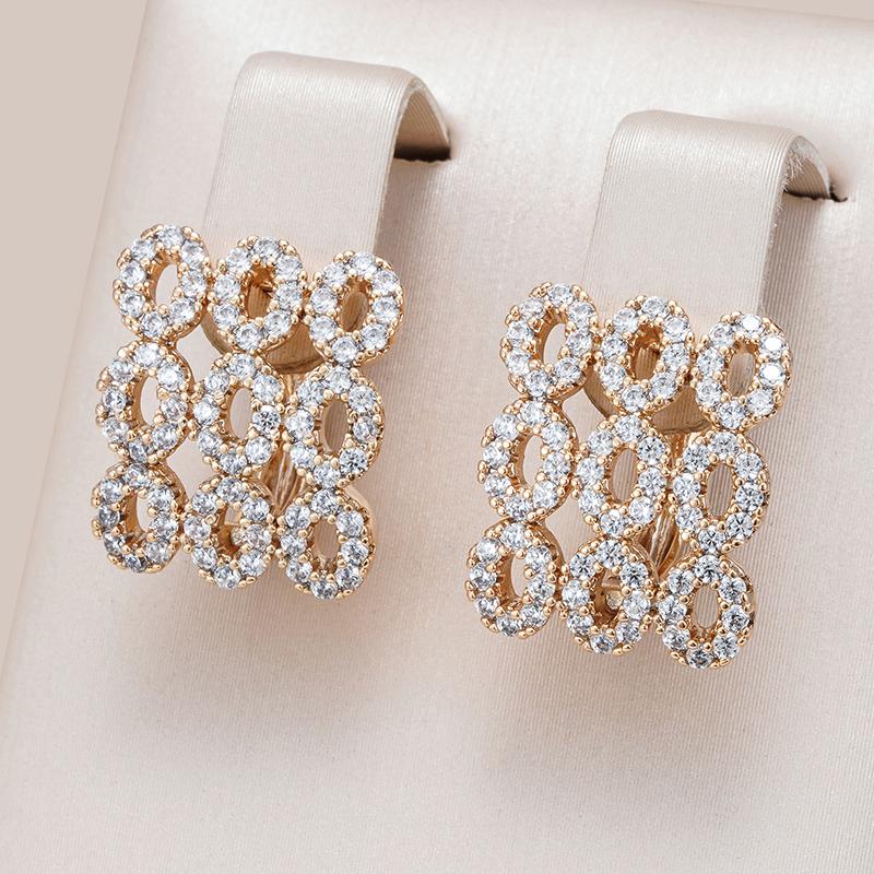 Unique Square Wide Full Natural Zircon English Earrings For Women Fashion  Rose Gold Color Vintage Wedding Jewelry