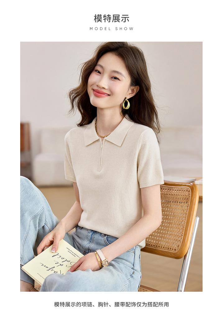 Simple Summer Clothes Polo Collar Sports Style High-quality Women's T-shirt Top Women's Short Sleeved Women's Knitted Sweater