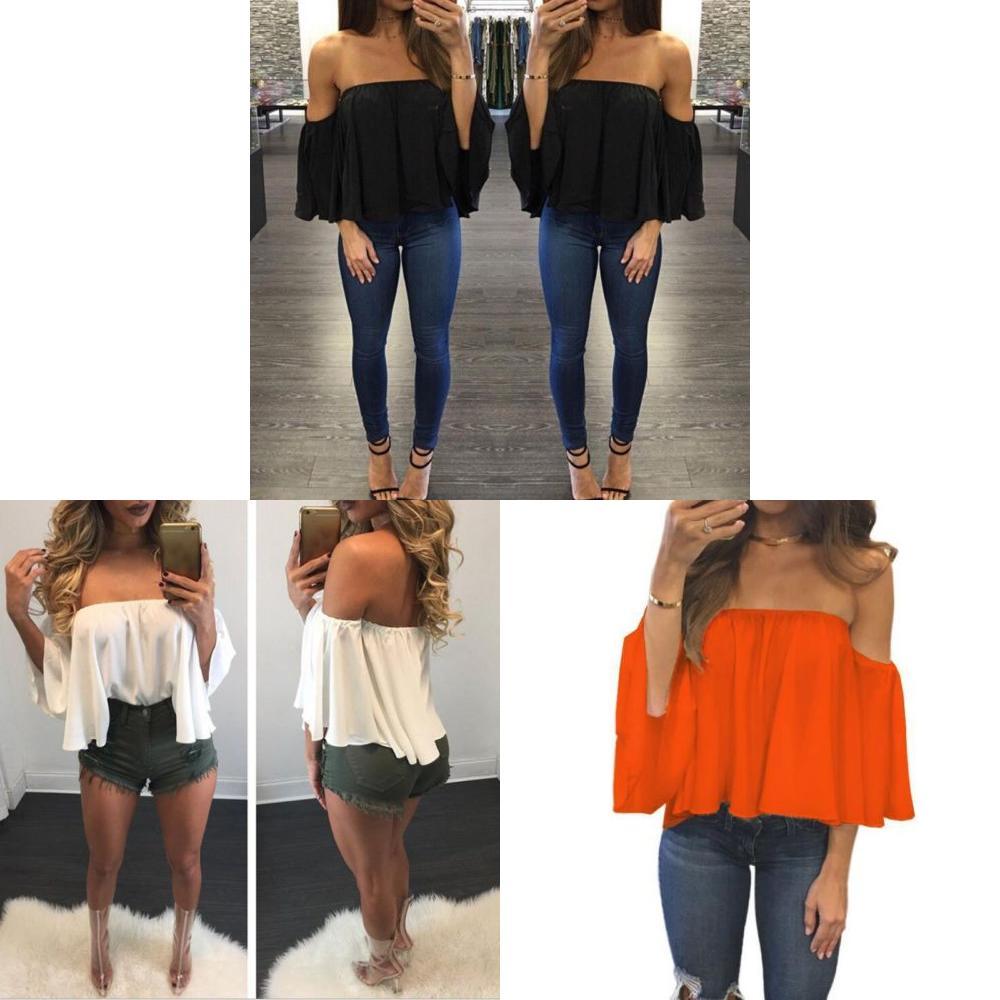 Premium Quality Fashion Women's Summer Off Shoulder Long Sleeve Casual Blouse