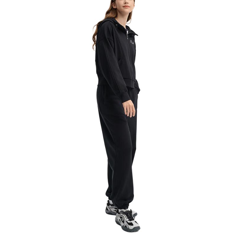 Fila Logo Embroidered Zipper Hooded Jacket Women Jackets Black F11W439505FBK