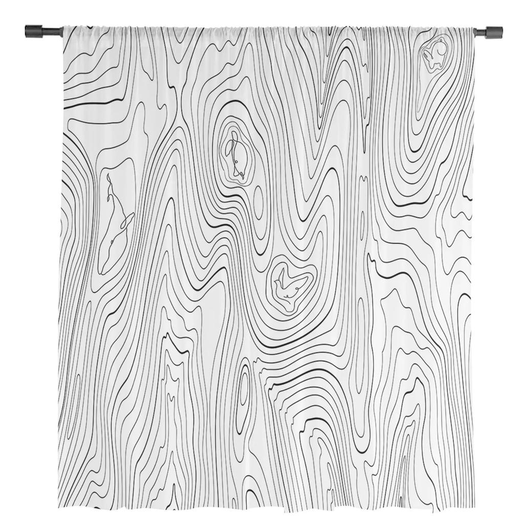 Simple Lines And Abstract Mountains Tulle Curtains For Living Room Bedroom Voile Sheer Curtain Window Home Decor Drapes
