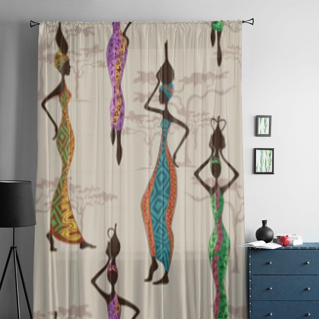 African Women With Vases Tulle Sheer Curtains for Living Room the Room Bedroom Kitchen Decoration Voile Organza Curtains