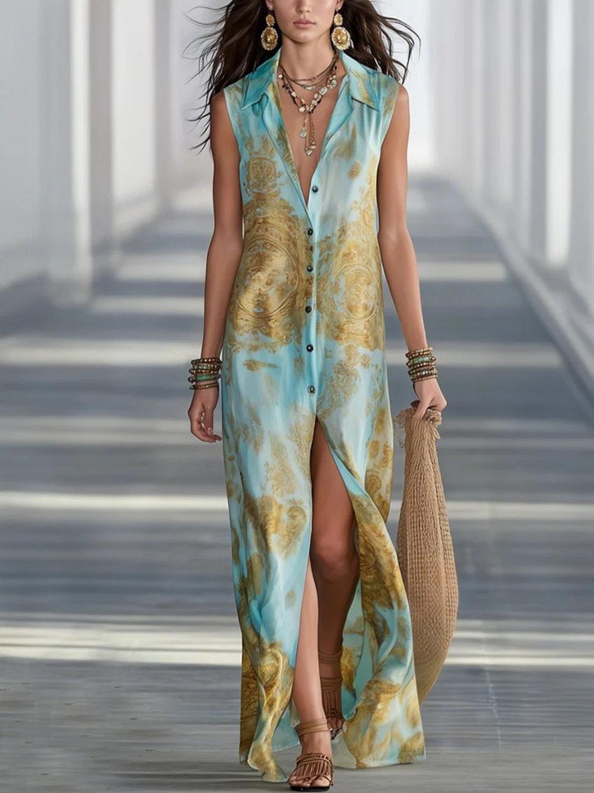 2026 European and American spring/summer new sleeveless tie-dye printed fashion dress S