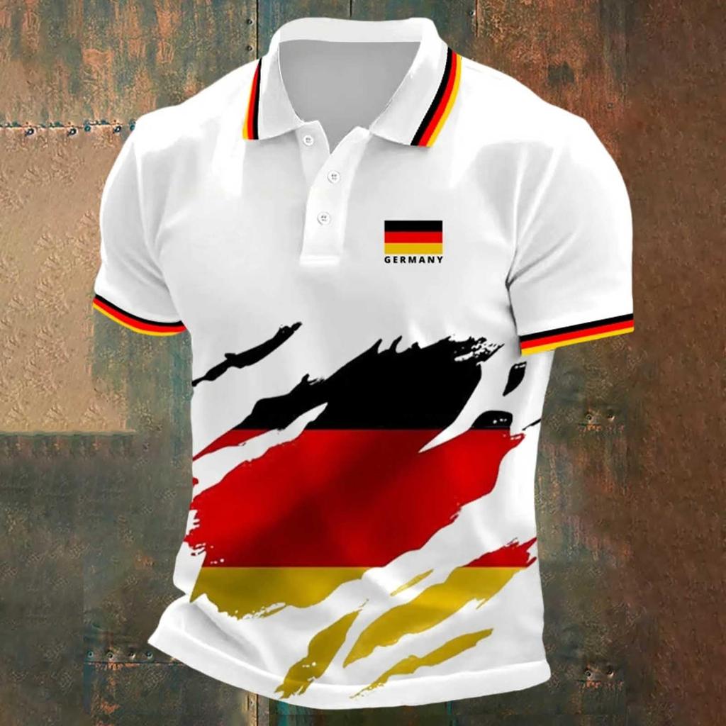 Men's Classic Polo Shirt with Germany Football Inspired Print Short Sleeve Comfortable Fit Casual Sportswear Top