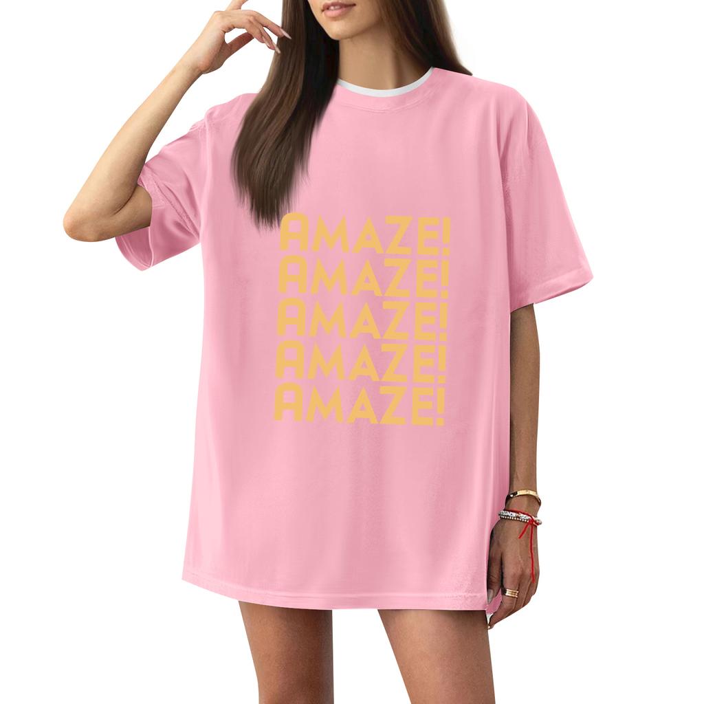 Women's Casual Printed T-Shirt Round Neck Pullover Short Sleeve Top