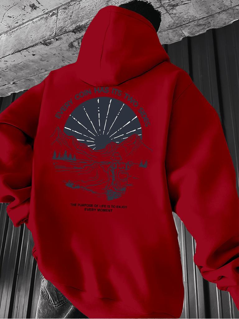 Men's Casual Retro Landscape Print Hoodie, Winter and Autumn Thick-fabric Version, Outdoor Comfortable and Warm