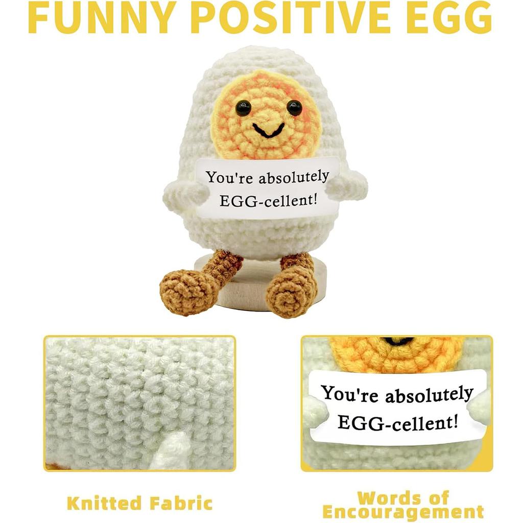 Funny Crochet Positive Energy Egg Doll Home Room Decoration Handmade Knitted Yarn Hug Pocket Egg Dolls with Card Christmas Gifts