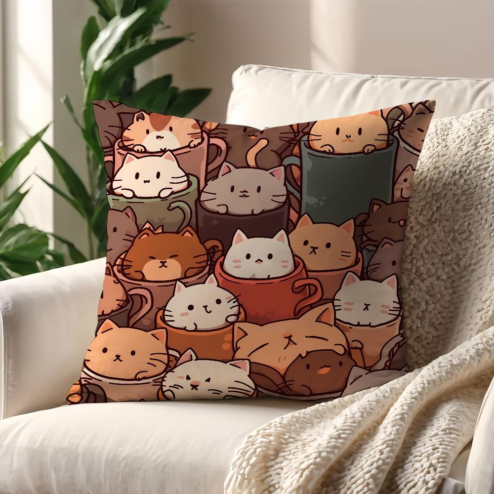

Cute Cat Cartoon K-Kawaii cushion cover For Pillow Printing Sofa Decoration Home Car Room Coffee Shop Office Nordic Simplicity 30cmx30cm