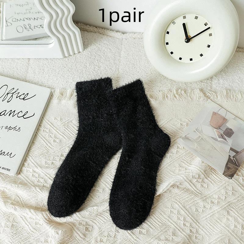 5 Pairs Winter Mink Velvet Socks Women White Black Warm Plush Home Sleeping Sock Soft Thicken Thermal Fluffy Middle Tube Socks