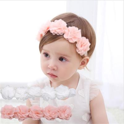 Infant Baby Girl Solid Color Chiffon Flower Wide Headband Hair Band Accessories