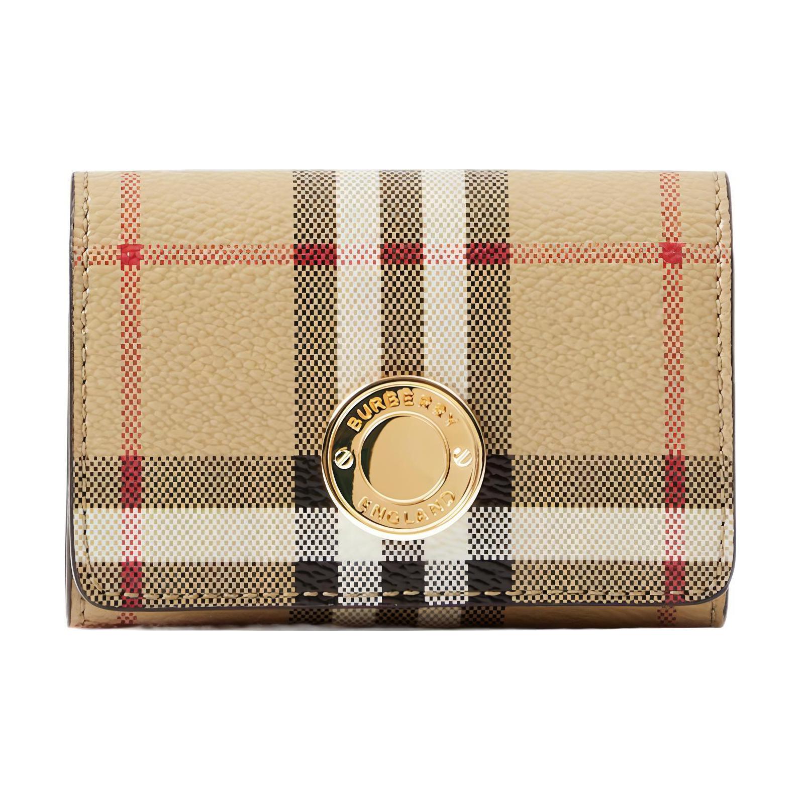 

Burberry Vintage Check Leather Trifold Wallet With Gold Hardware For Daily Use Basic Set (Bag+Dust Bag)