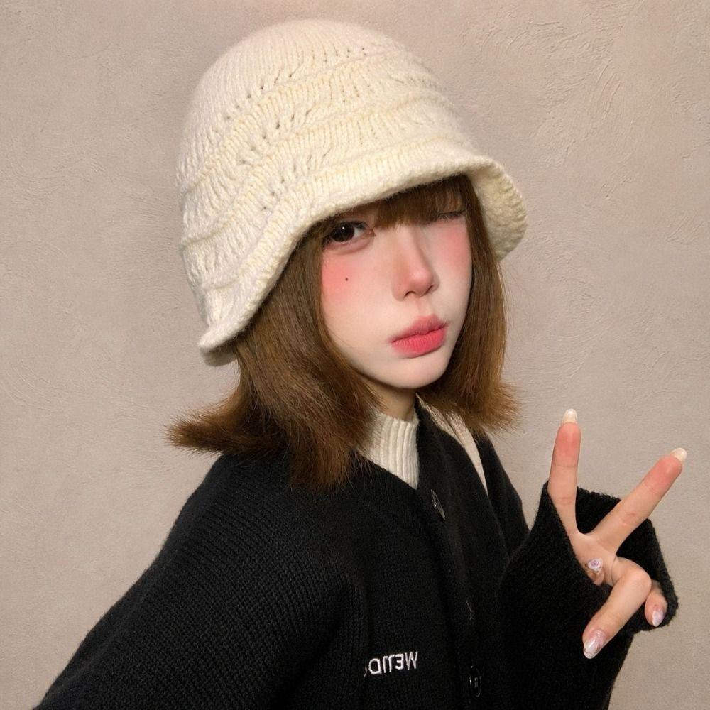 Hollow Out Knitted Bucket Hat Knitted Fisherman Hat Gifts Knit Hat Daily Wear