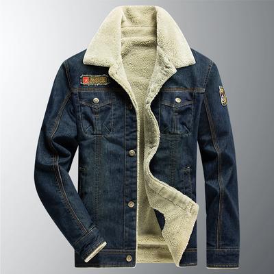 Winter Outdoor Fleece Thickened Denim Jacket Men's Middle-aged and Elderly Large-size European and American Warm Casual Cotton-padded Clothes