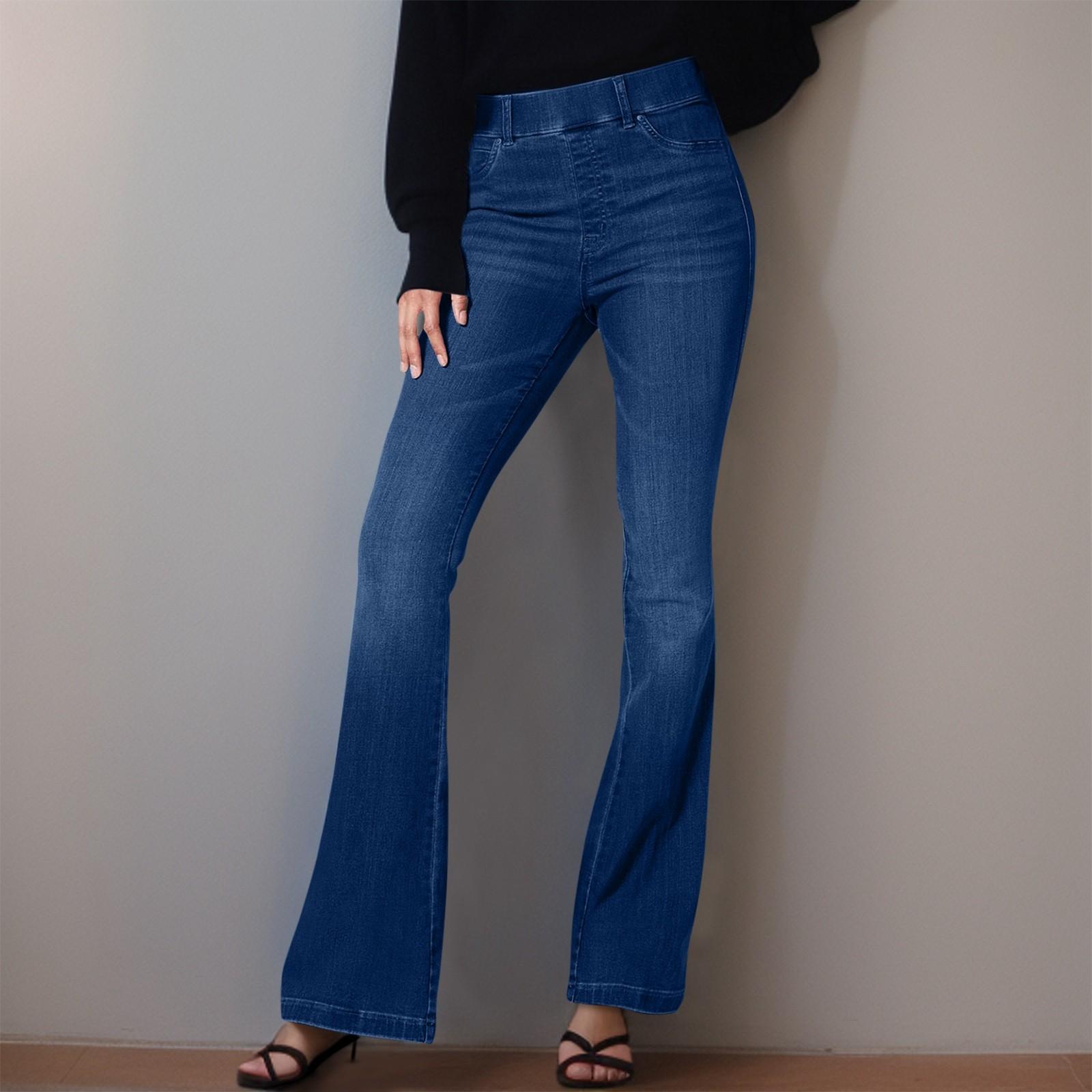 

Women s No-Button Stretch Flare Jeans Pull On Jeans Denim Pants Regular Fit Jean XXXL темно-синий