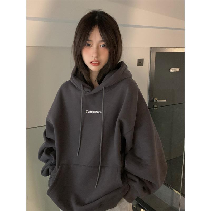 Fashion Sweatshirt Long Sleeve Korean Letter Printing Baggy Female Tops Pullover Hoodie Autumn