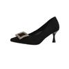 Fashion Velvet Shoes Women Work Dress Professional Black Heels 2024 Pointed Pumps Shallow Mouth Sexy Sandals Footwear Lace-Up Slip On Of