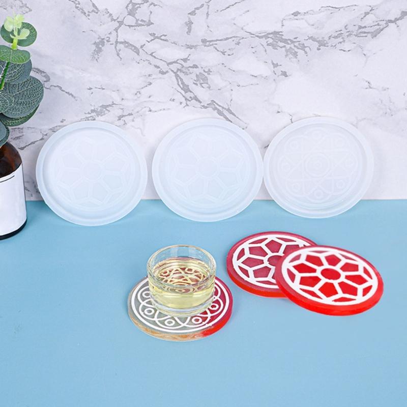 1/3Pieces Thick Coaster Silicone Molds for Resin Casting Round Flower Pattern Coaster Molds Epoxy Casting DIY Craft Tool