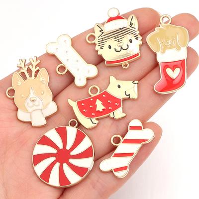 10 Stück Legierung Emaille Weihnachtsanhänger Niedliche Weihnachten Haustier Hund Knochen Anhänger Für Schmuckherstellung DIY Ohrringe Halskette Geschenke Zubehör