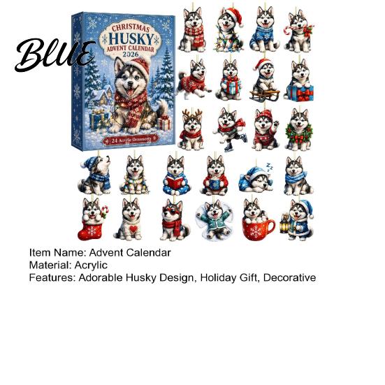 Decorative Christmas Hangings Husky Advent Calendar 2026 with 24 Unique Acrylic Pendants for Tree Decorations Interactive Holiday Unboxing