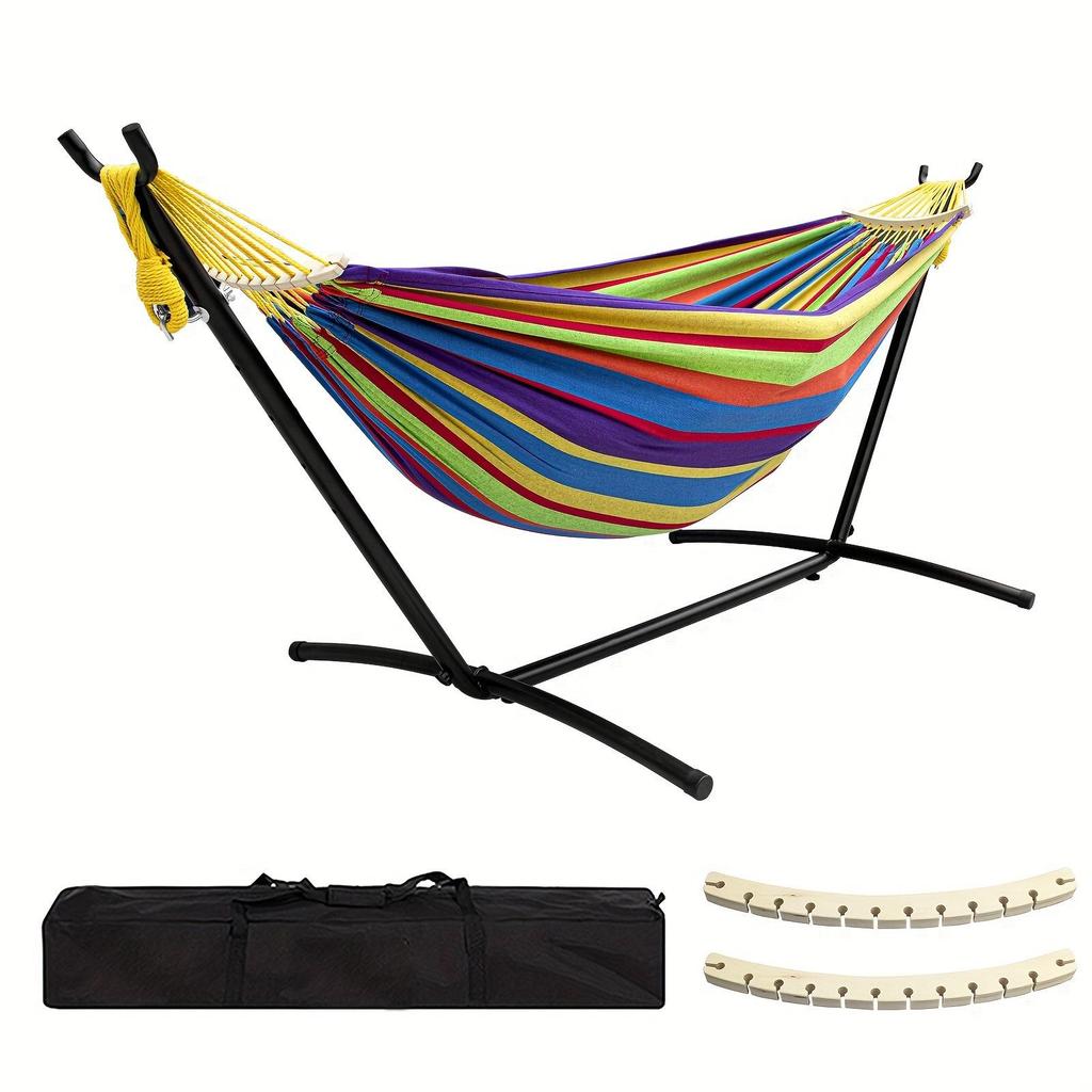Brazilian Cotton Hammock with Stand, Portable Bag, Indoor/Outdoor, 500lb Capacity