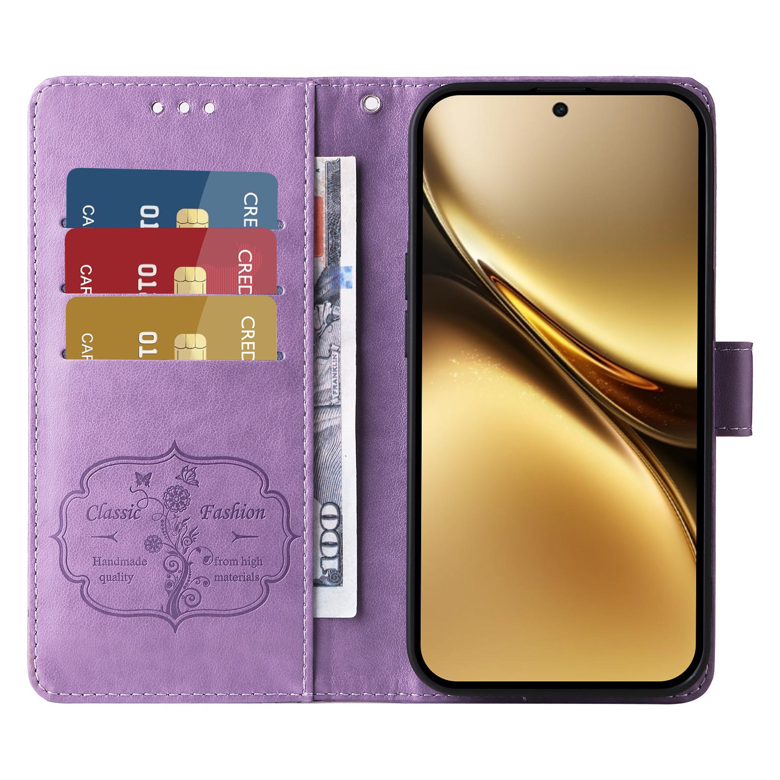 

For vivo X200 Pro 5G Leather Case Butterfly Floral Imprint Wallet Stand Cover Green
