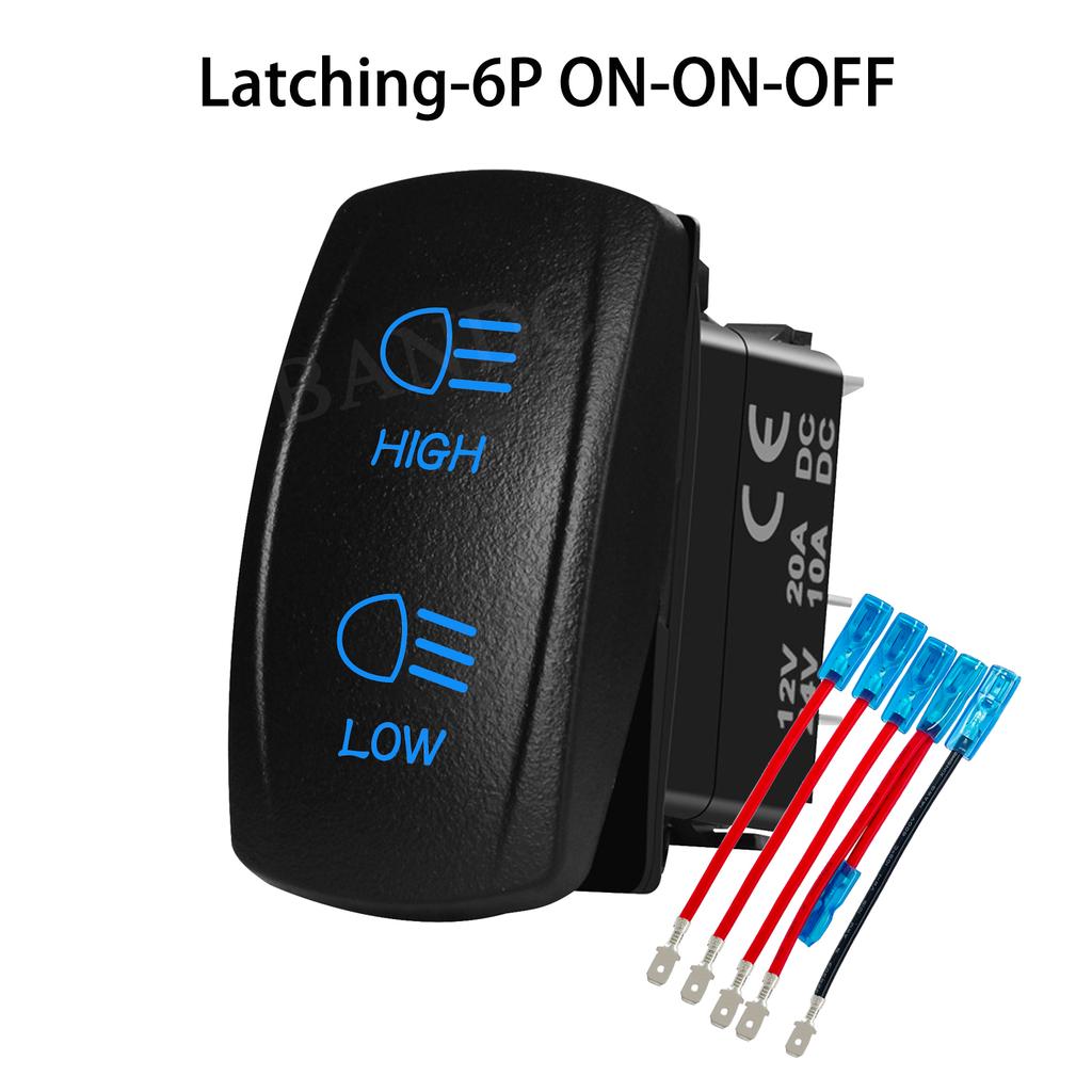Headlights Rocker Switch 6 Pin ON-ON-OFF / 7Pin ON-OFF-ON High Low Beam Rocker Switch with Wires for Car UTV Truck RV Trailer