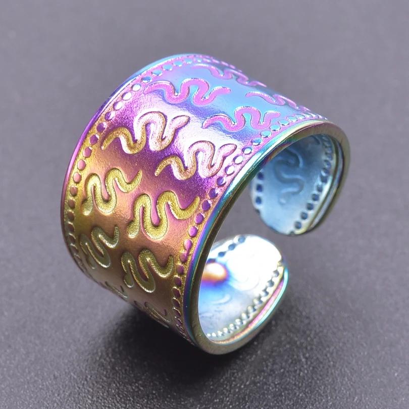 Chunky Unevenness Wide Ring Open Stainless Steel Rings For Women Men Accessories Indian Jewelry Vintage Finger Bague Femme Gift