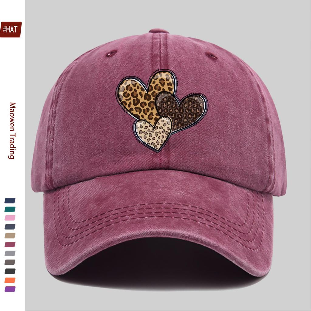Pc Pcs Leopard Print Heart Baseball Cap for Women  Men  Adjustable Snapback Vintage Curved Brim Lightweight Suitable for Dat
