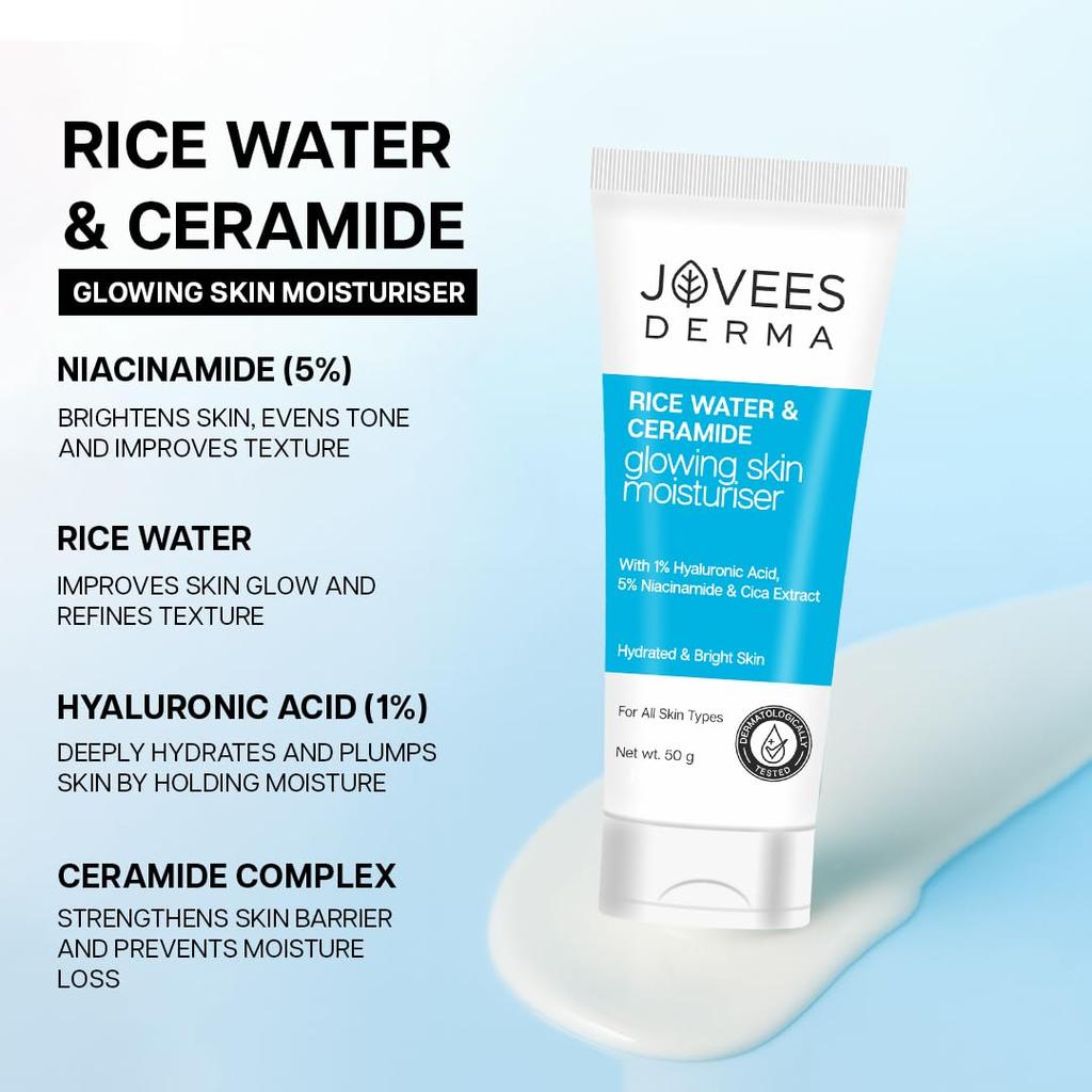 Jovees Derma Ceramides Moisturizer 50g | Intense Hydration Face Cream With Hyaluronic & Rice Water | Barrier Repair For Dry Sensitive Skin