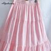 Japanischer Mori Girl Frühling Sommer Damen Rosa Rock Elastischer Bund Blumenstickerei Weicher Rock Eleganter Femininer Baumwolle Damenröcke