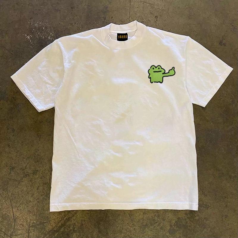 Pure Cotton Double Thread Loose Fit Short Sleeve Tshirt For Unisex And Unisex Breathable Comfortable American Retro Style Printe