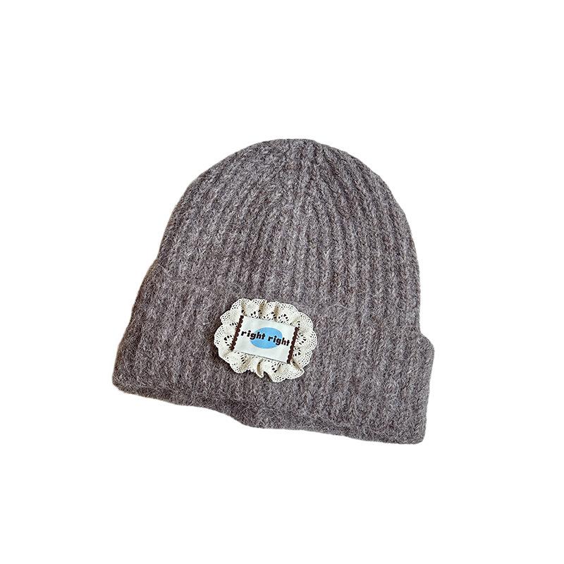 Label Knitted Hat Winter Thickened Warm Woolen Hat Fashion Versatile Lace Cloth Label Hat