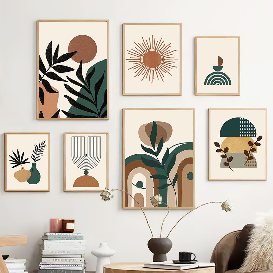 Boho Geometric Shapes Leaf Sun Posters And Prints Canvas Painting Nordic Abstract Wall Art Pictures Living Room Home Decor