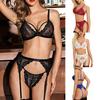 Lace Lingerie Set for Women Sheer Bra with Adjustable Straps Garter Belt and Matching Panties Three Piece Underwear Set