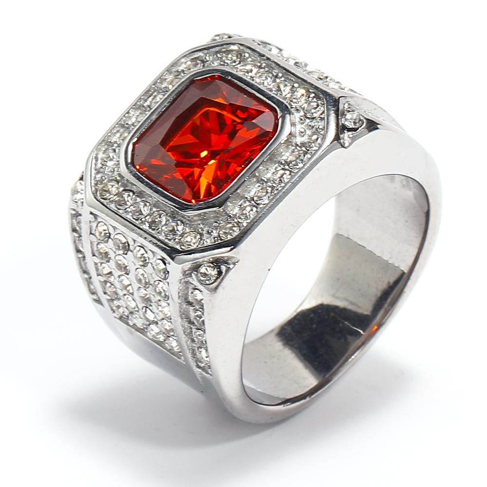 Full Diamond Square Ring for Men Titanium Steel Bling Iced Out Hip Hop Jewelry Luxury Cubic Zirconia Ring