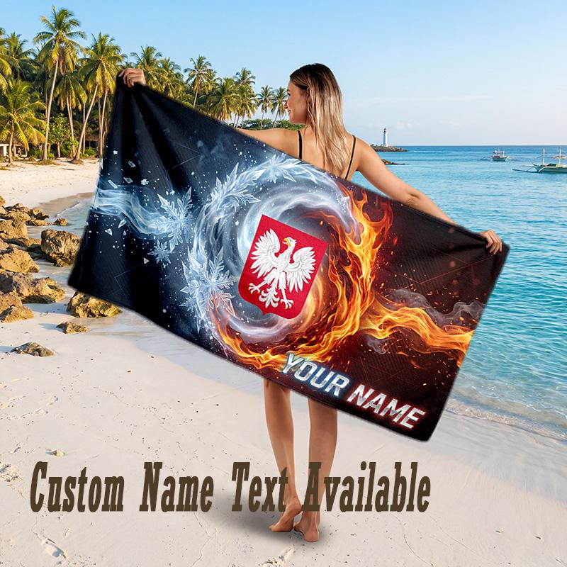 Poland Football Design Beach Towel Custom Text Large Towel for Beach Vacation