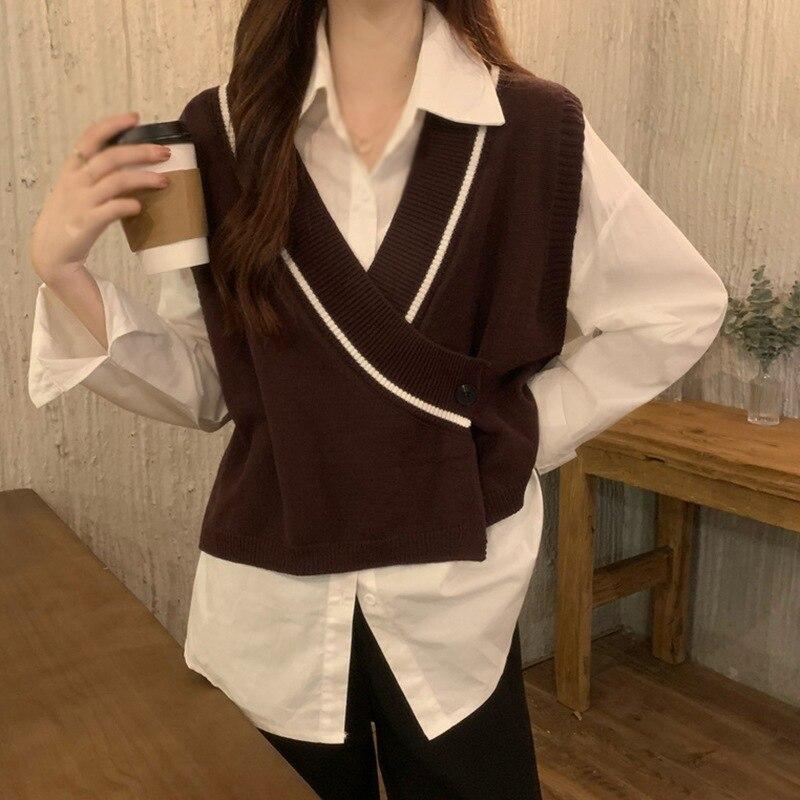 Sweater Vest for Women V Neck Sleeveless Top Pullover Knitwear Top Loose Fit Women Clothing