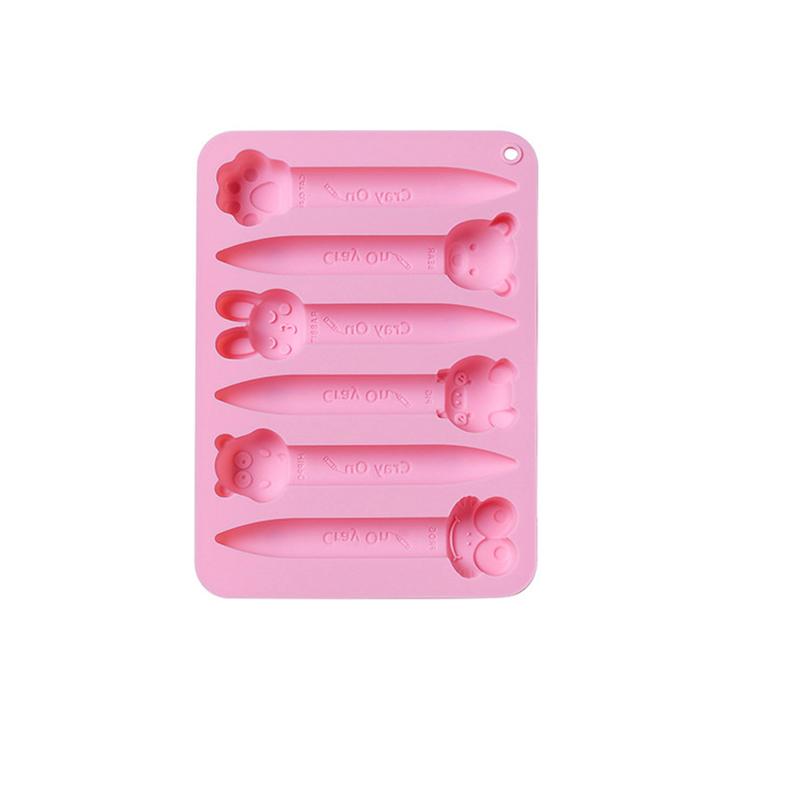 

Assorted Crayon Silicone Mold 3D Cartoon Animal Shape Chocolate Pen Cookies Candy Baking Recycling Ice Cube Tray Oven Safe Tool розовый