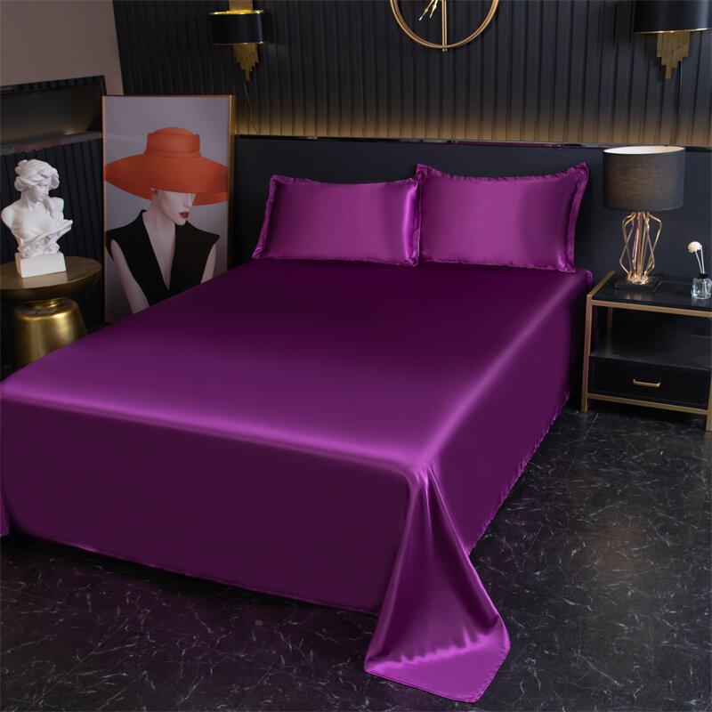 Luxurious Summer Satin Ice Silk Sheets Pillowcases Bedding Solid Color Sheets