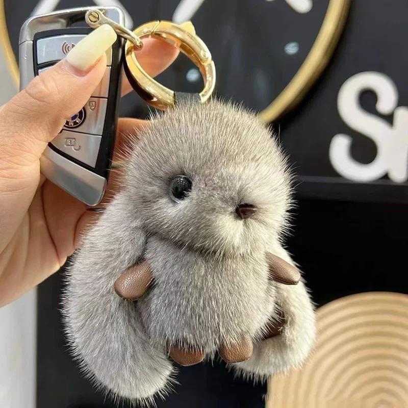 Cute Rabbit Keychain Ring Fluffy Fur Pompon Bunny Trinket Key Chain Charm Key Ring On Bag Car Key Pendant Gift For Girl