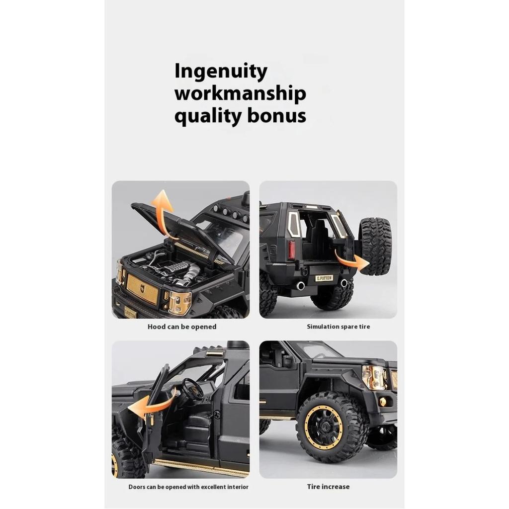 1/24 G.PATTON Off Road Vehicle Alloy Diecast Metal Model Simulation Collect Children's Toy Kids Gift Birthday Present for Boys